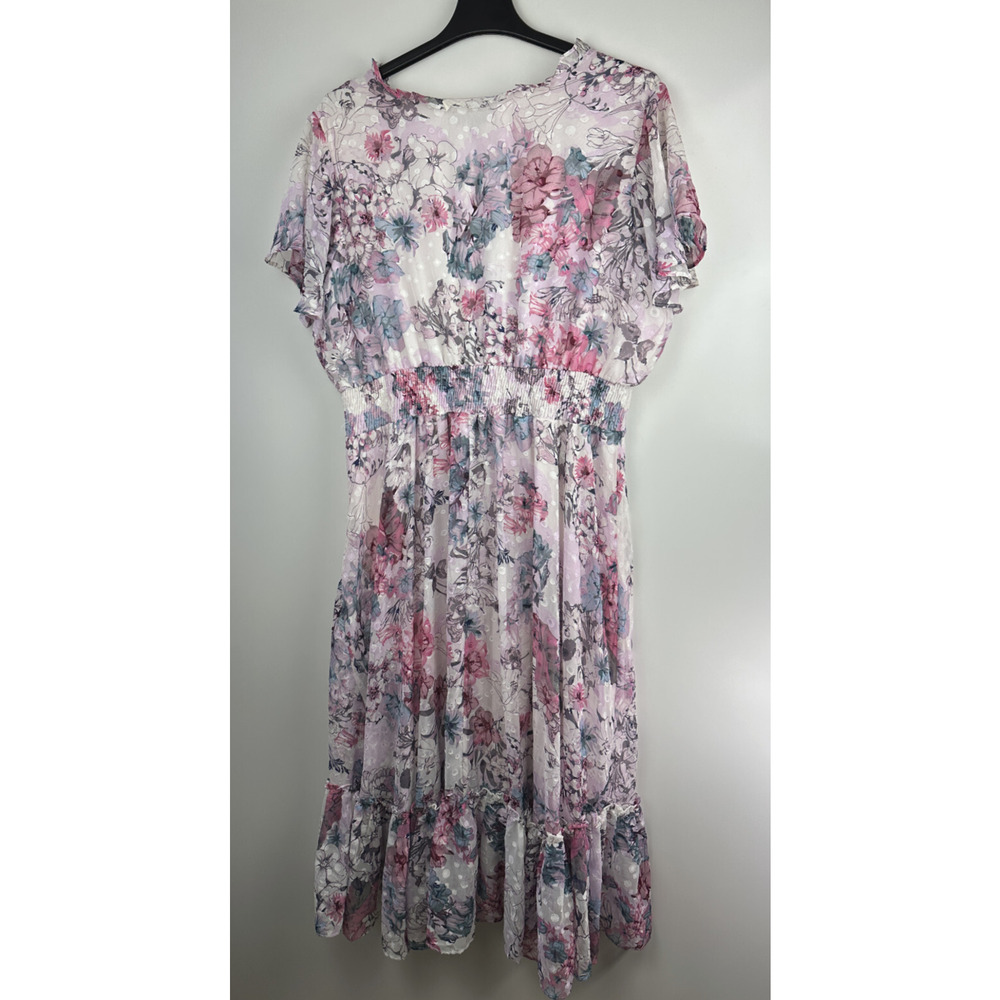 Lane Bryant Floral Ruffle Smocked Dress Plus Size 26/28 Wedding Bridal Shower - Picture 9 of 16